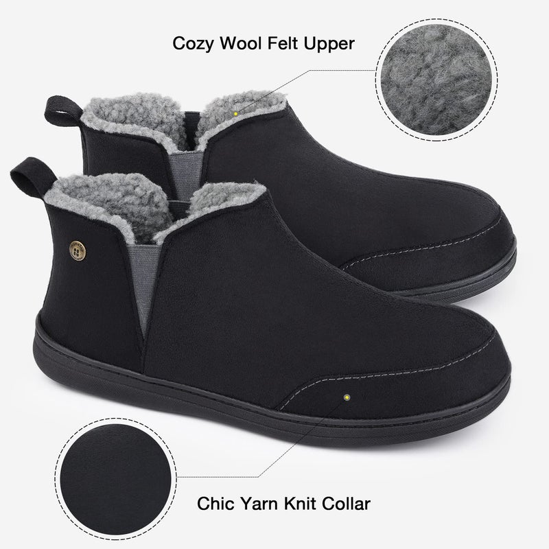 HomeTop Men's Bootie Slippers Comfy Warm Soft Non-slip Indoor Memory Foam House Shoes with Elastic Gores (12, Black) - Image 3